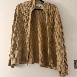 Lizsport Tan Cable Knit Zipper Cardigan